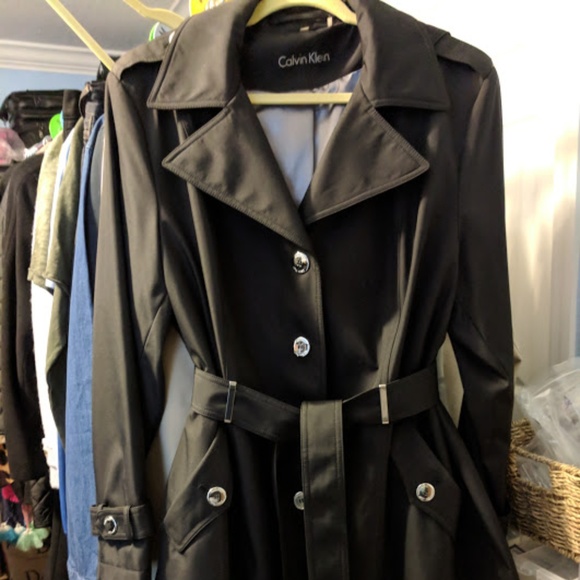 calvin klein black raincoat women's